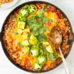 This beef enchilada skillet is a fan-favorite one-pan dinner recipe perfect for a healthy weeknight dinner. The beef enchilada skillet is made with pantry ingredients, packed with flavor and is great for meal prep too.