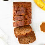 This banana bread recipe is a classic banana bread made with staple ingredients, overripe bananas and sweetened with honey for a deliciously soft homemade bread. We love making this healthy banana bread as an easy breakfast and snack.
