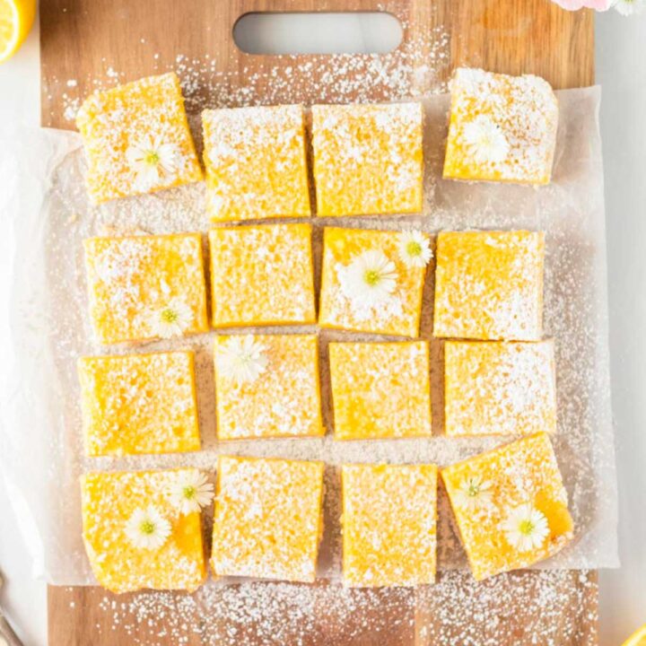 These lemon bars are a classic dessert recipe made with a shortbread crust and creamy lemon curd topping. This classic lemon dessert is perfect for serving at a holiday meal or for a spring or summer occasion.