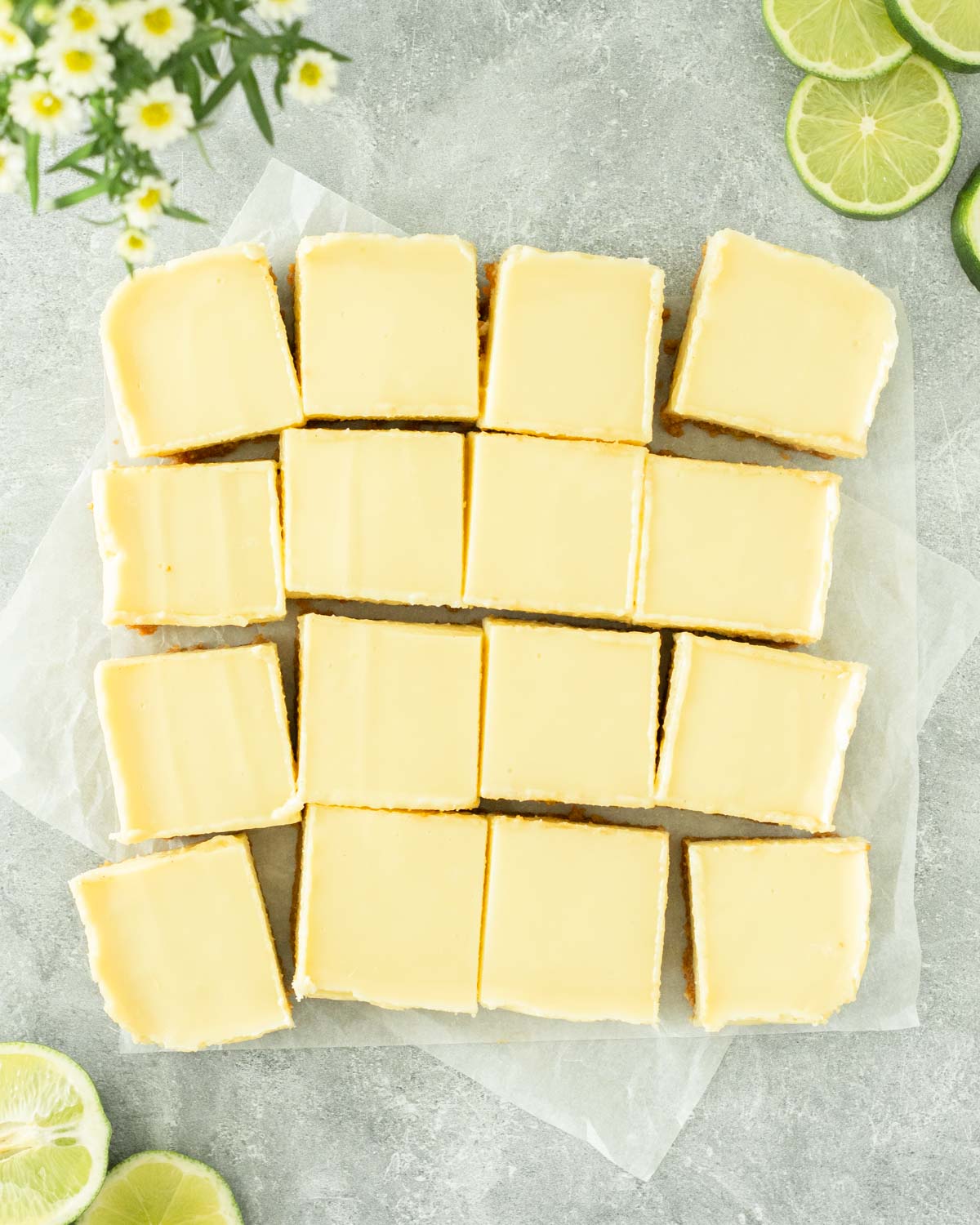 These key lime pie bars are a delicious spring and summer dessert made with a simple homemade crust and topped with a 3-ingredient key lime topping. This dessert bar recipe is perfect to serve at a holiday, party and great for a Fourth of July dessert.