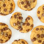 These sourdough chocolate chip cookies are soft, chewy chocolate chip cookies made with classic cookie ingredients and sourdough starter discard. This sourdough discard recipe is an easy cookie recipe that makes incredibly soft homemade cookies.