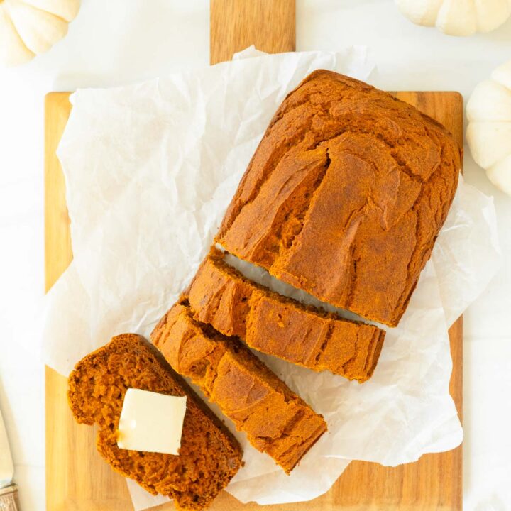 This homemade pumpkin bread is an easy one-bowl pumpkin bread recipe perfect for a quick breakfast or easy fall snack. Made with simple ingredients and a blend of warm spices, this pumpkin bread is a classic fall recipe.