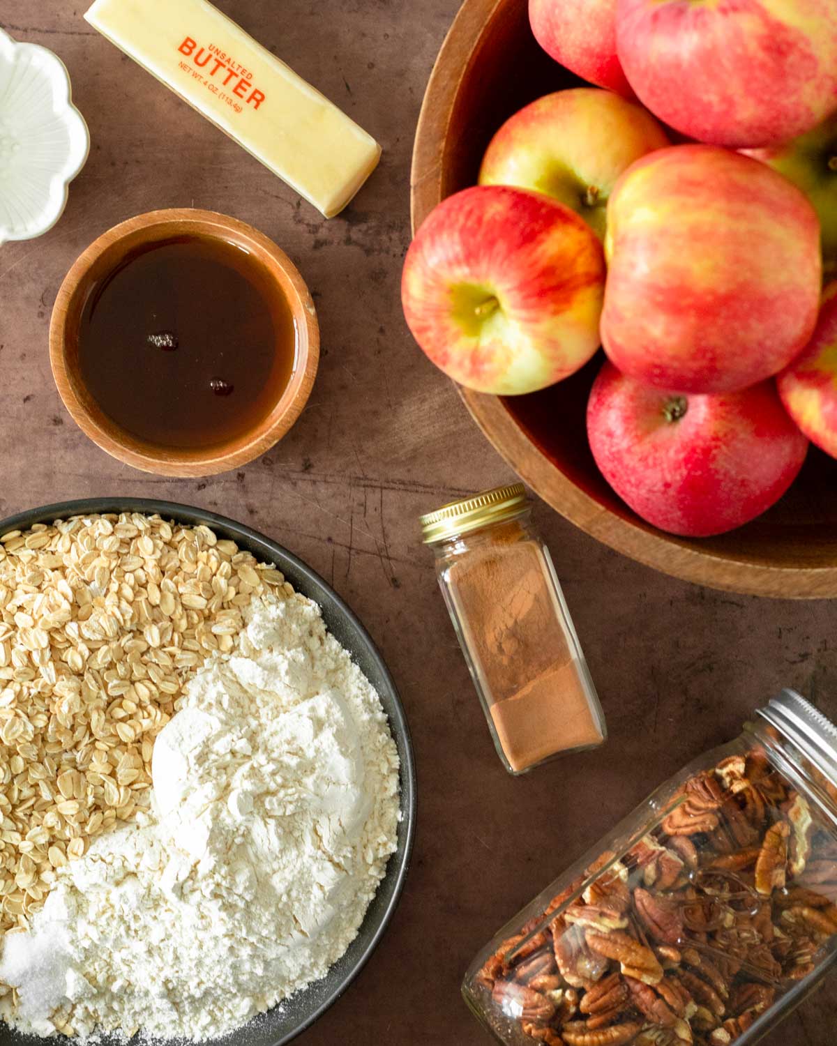 This skillet apple crisp is a classic fall dessert made with freshly picked apples tossed in maple syrup and cinnamon and baked in a skillet with a flavorful crisp topping.