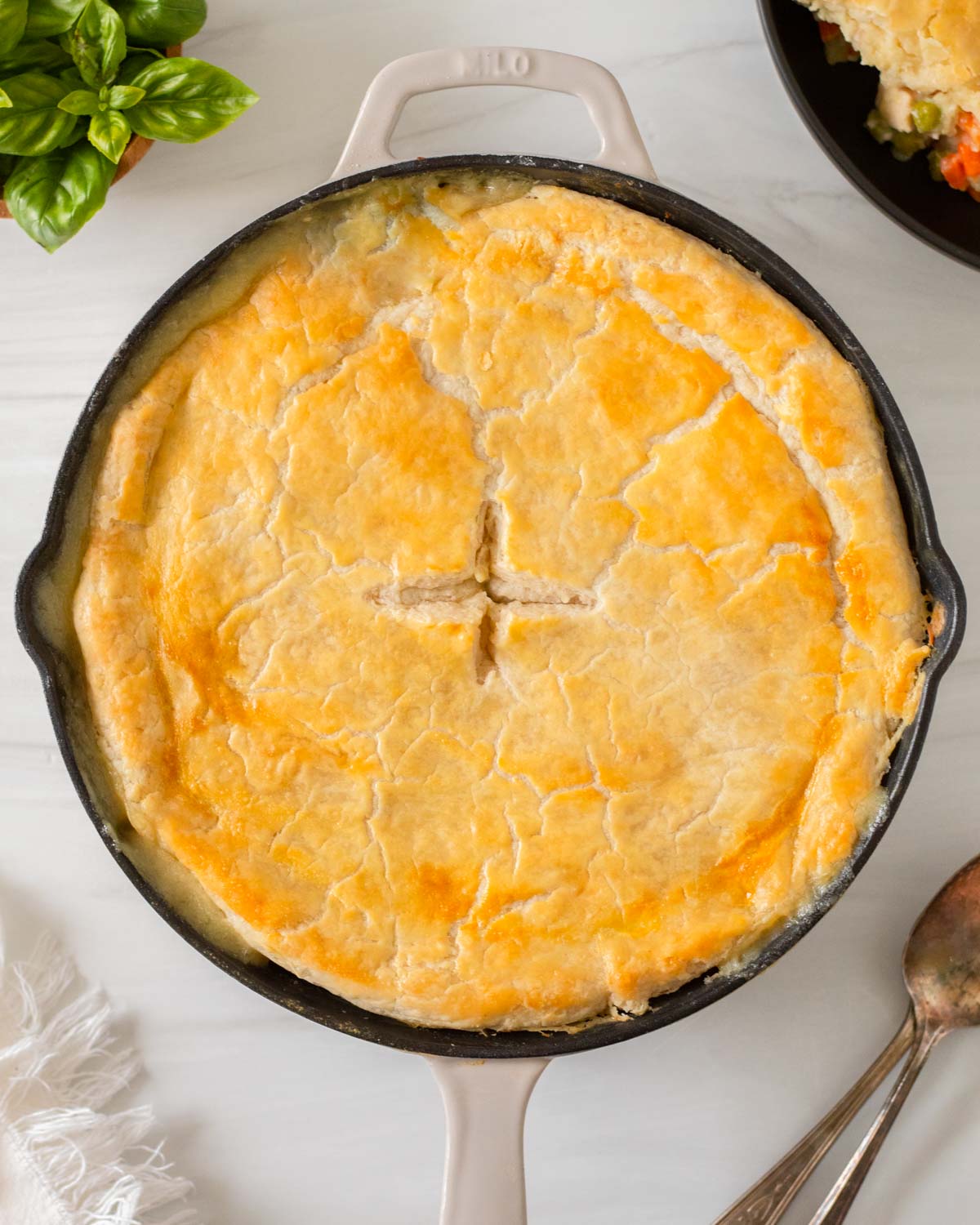 This skillet chicken pot pie is an easy one-skillet comfort food recipe perfect for a cozy easy dinner recipe.