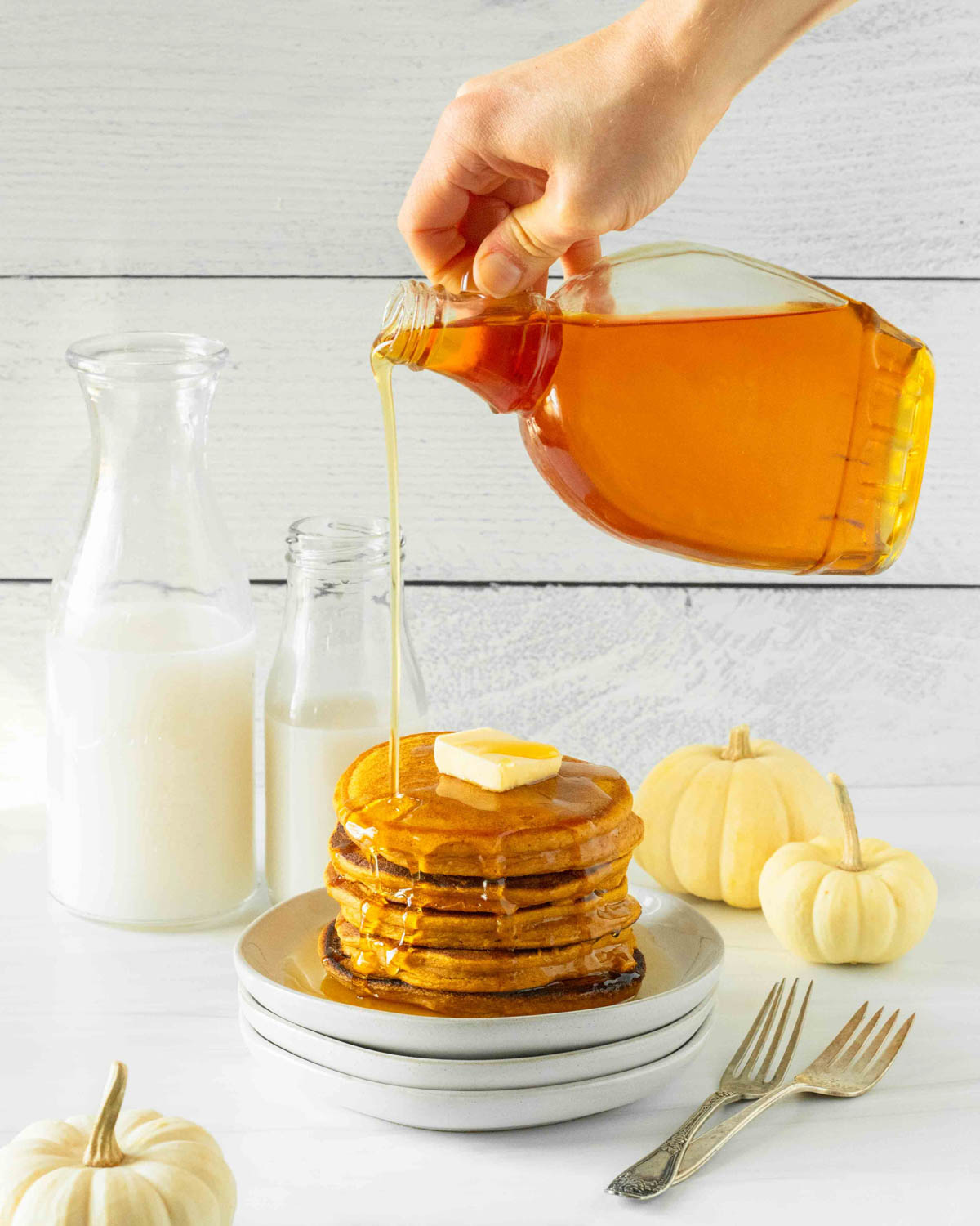 These sourdough pumpkin pancakes are an easy sourdough recipe made with simple ingredients including pumpkin puree, classic fall spices and sourdough discard to make delicious pumpkin pancakes.