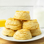 These easy homemade biscuits are the best buttery, flaky biscuits made with simple ingredients for a flavorful classic biscuit recipe. We love making these biscuits for a classic breakfast like biscuits and gravy but they are also great in desserts like strawberry shortcake.