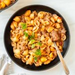 This recipe for cheeseburger pasta is an easy, one-pan dinner perfect for a weeknight meal or kid-friendly dinner.