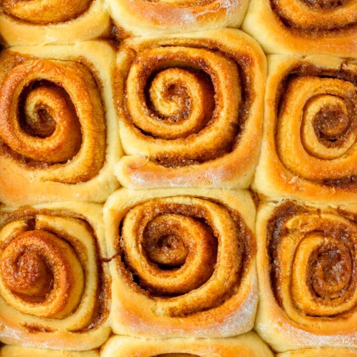 These cinnamon rolls are the best classic soft, fluffy cinnamon rolls with a gooey cinnamon sugar filling and topped with a deliciously creamy cream cheese frosting or a classic glaze.