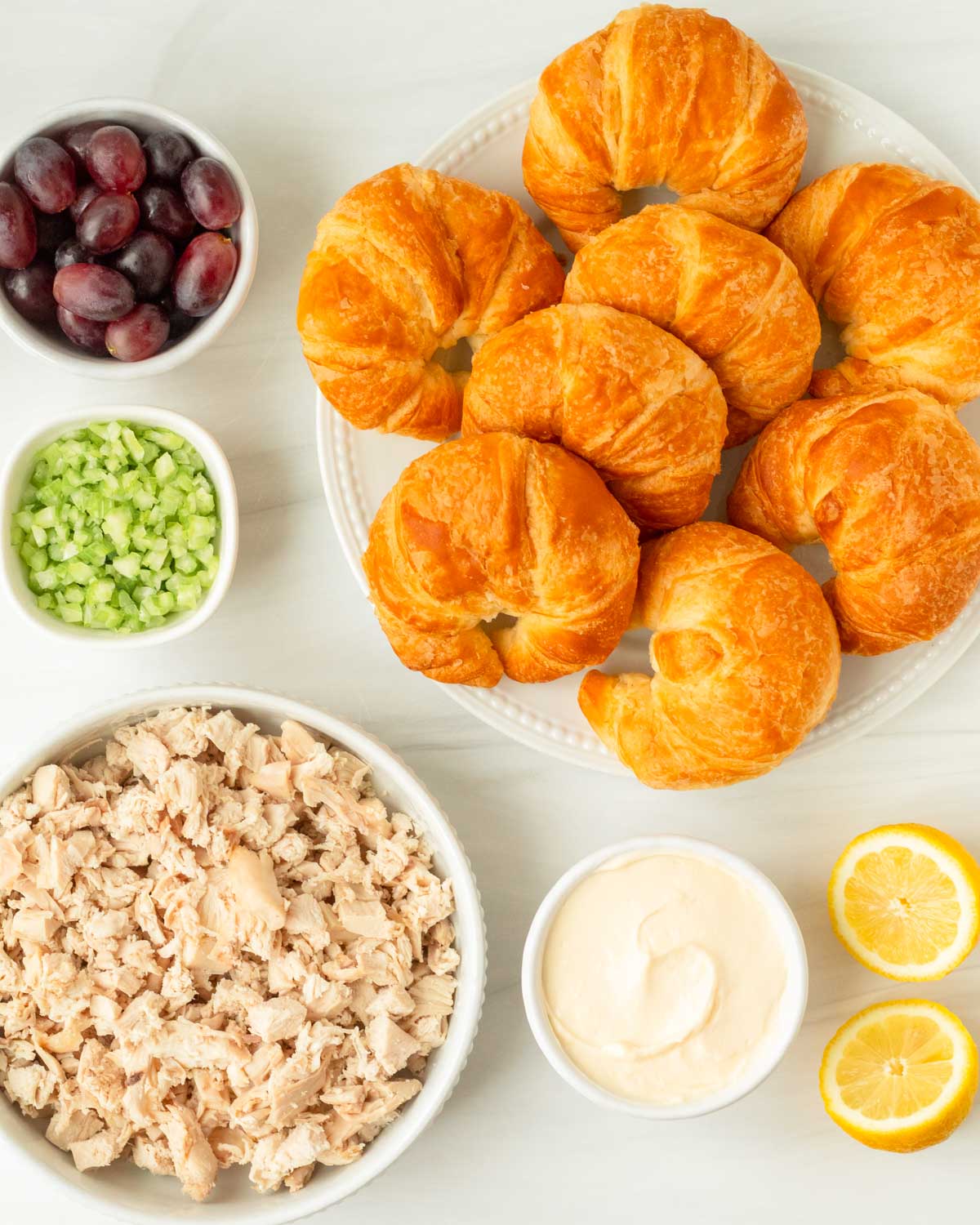 These chicken salad croissant sandwiches are a classic chicken salad made with simple ingredients and stuffed into a flaky, buttery croissant for a quick and flavorful meal.