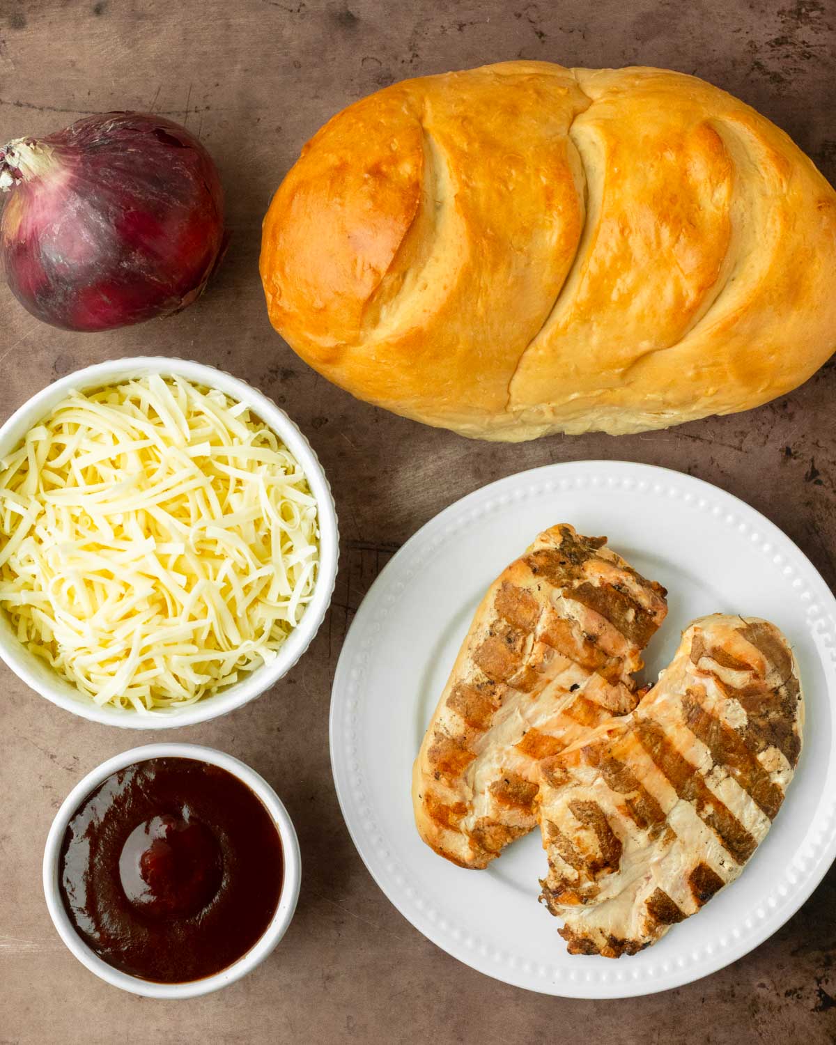 Ingredients for BBQ Chicken French Bread Pizza