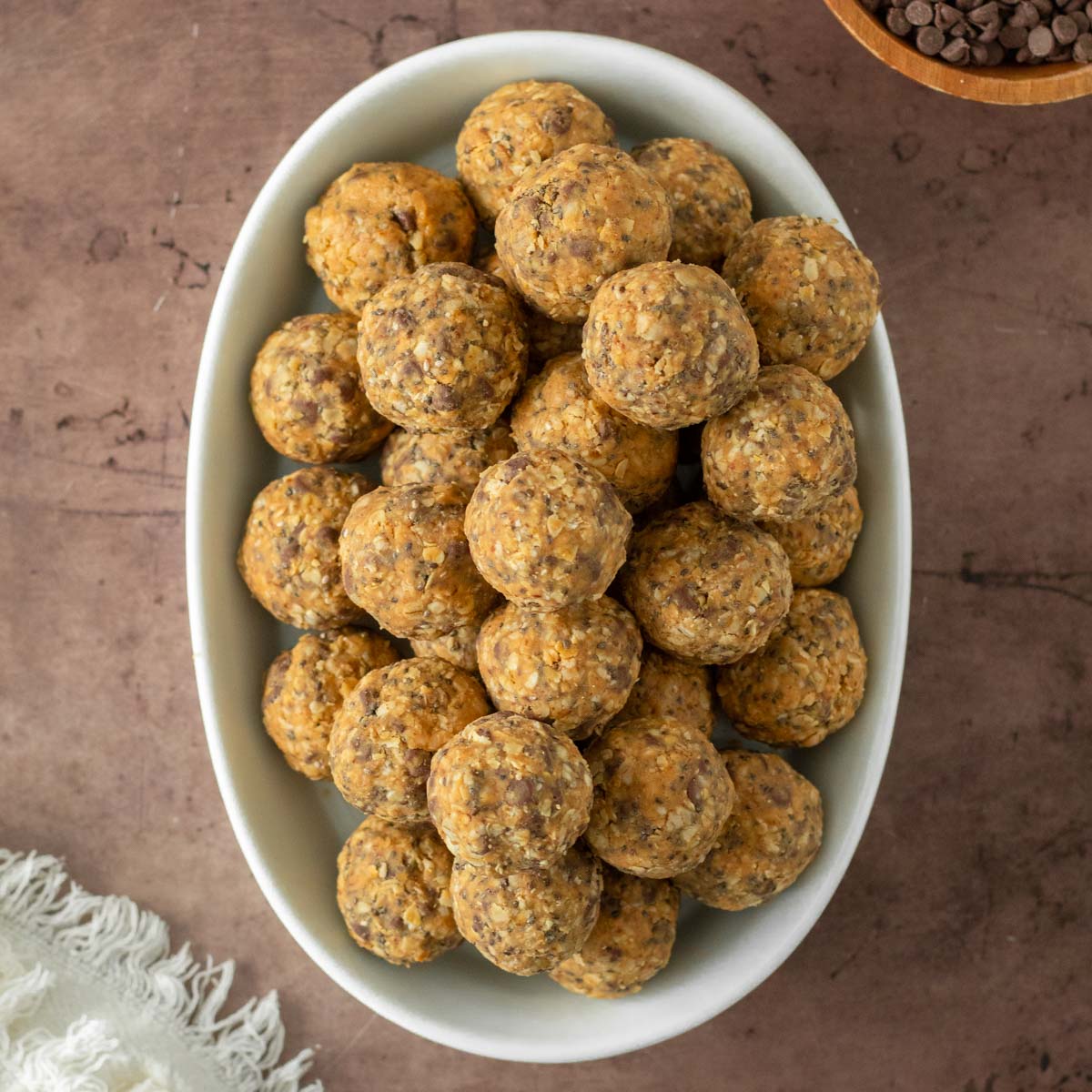 These peanut butter energy balls are made with simple, pantry-staple ingredients including peanut butter and oats for an easy snack perfect for on the go.