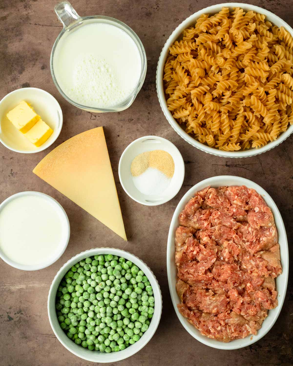 Ingredients for Sausage and Pea Alfredo