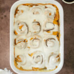 These pumpkin cinnamon rolls are the best classic soft and fluffy pumpkin cinnamon rolls made with pumpkin puree and fall spices, filled with a gooey cinnamon sugar filling and topped with a delicious cream cheese frosting.